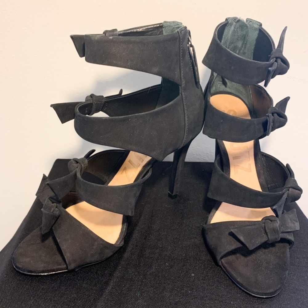 Schutz Black Suede Bow Strappy Stiletto